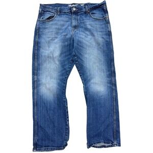 Vintage Wrangler Pants Men's 38x30 Blue Medium Wash Relaxed Retro Bootcut Jeans